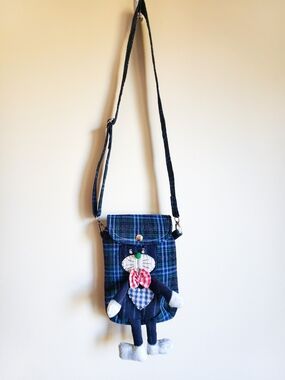 Handmade Crossbody Bag with Cat Doll Accent